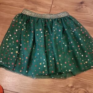 Holiday Time Green Tulle Skirt with Gold Elastic Waistband and Star Accents